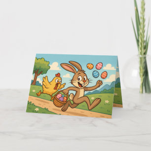 Tarjeta Festiva Bunny roba huevos al estilo de Pascua Retro de Pol