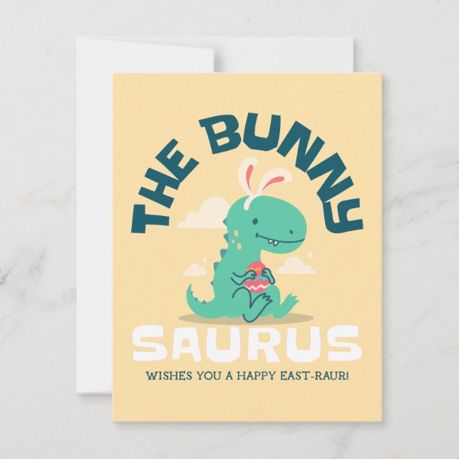 Tarjeta Festiva Bunny Saurus Rugidos de Alegría de Pascua (Anverso)