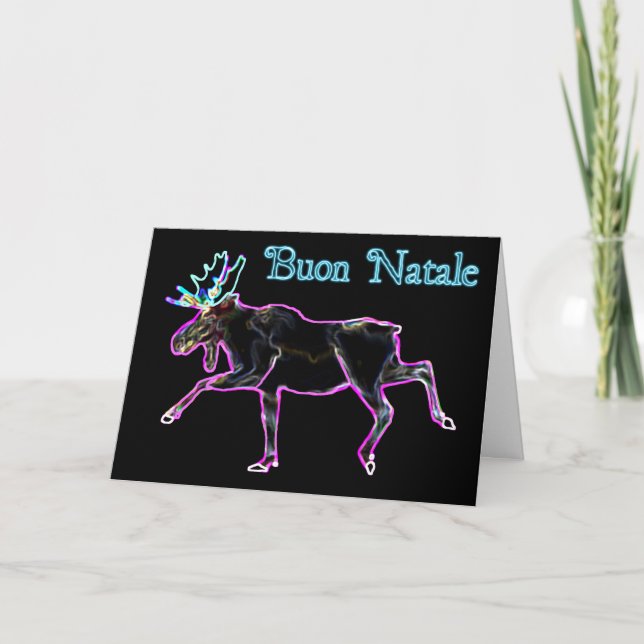 Tarjeta Festiva Buon Natale - alce eléctrico (Anverso)
