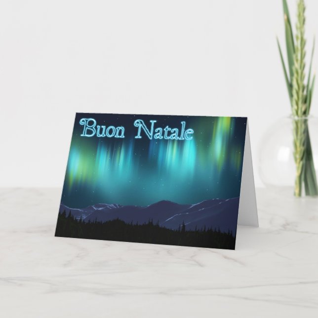 Tarjeta Festiva Buon Natale - Aurora Borealis (Anverso)