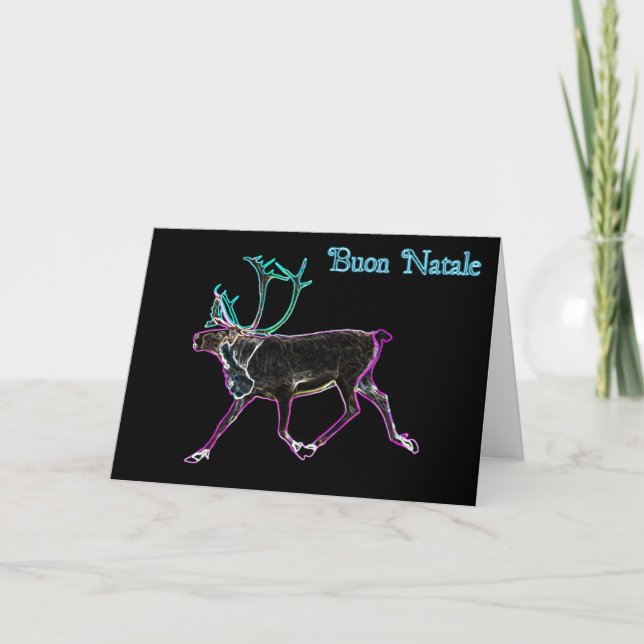 Tarjeta Festiva Buon Natale - Caribou Eléctrico (Anverso)