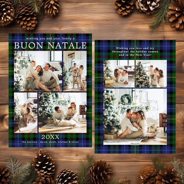 Tarjeta Festiva Buon Natale Multi Photo Green Plaid (Subido por el creador)