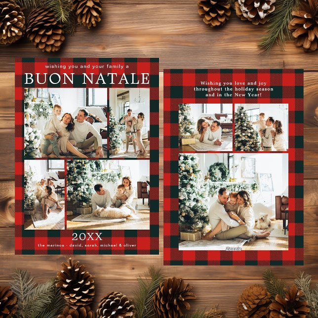 Tarjeta Festiva Buon Natale Multi Photo Red Buffalo Plaid (Subido por el creador)