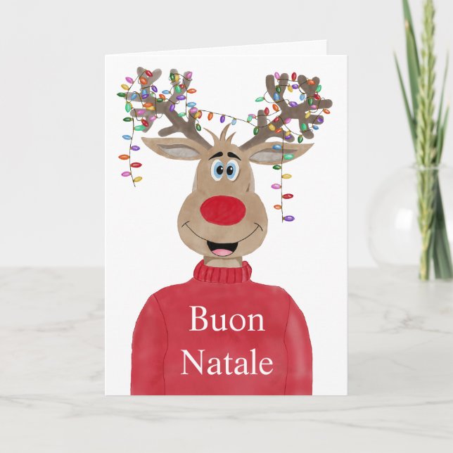 Tarjeta Festiva Buon Natale, Navidades italianos enciende reno (Anverso)