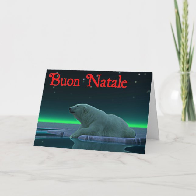 Tarjeta Festiva Buon Natale - Oso Polar del borde del hielo (Anverso)