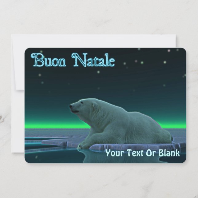 Tarjeta Festiva Buon Natale - Oso Polar del borde del hielo (Anverso)