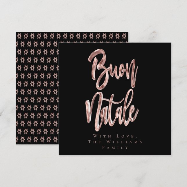 Tarjeta Festiva Buon Natale Rosa Gold Script Navidades italianos (Anverso / Reverso)