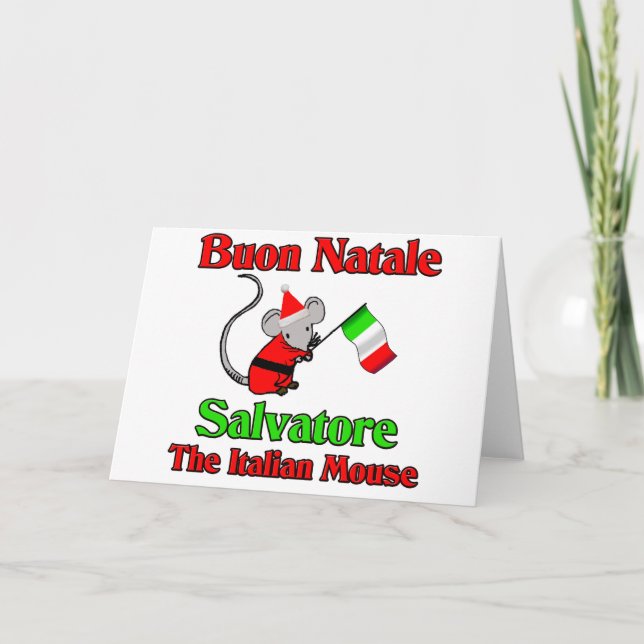 Tarjeta Festiva Buon Natale Salvatore El Ratón Italiano (Anverso)