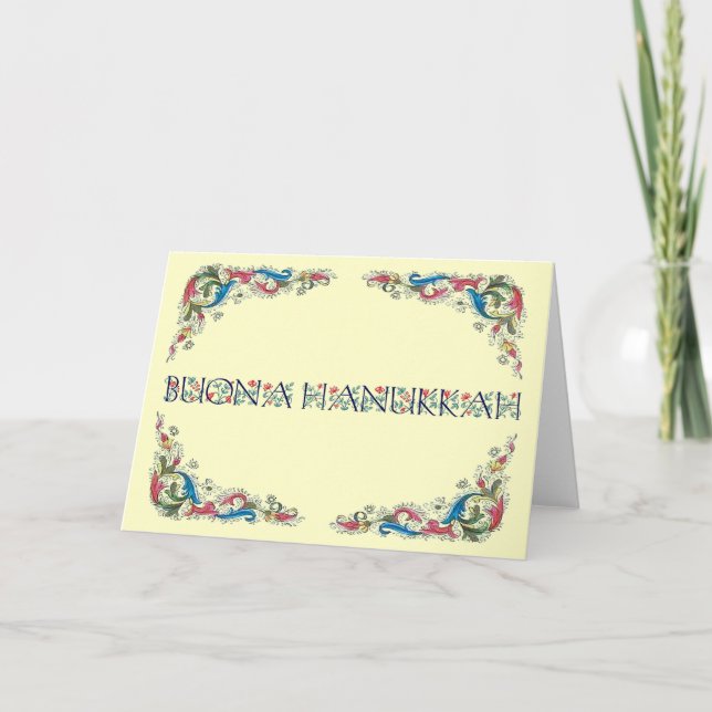 Tarjeta Festiva Buona Jánuca - Jánuca feliz en italiano (Anverso)