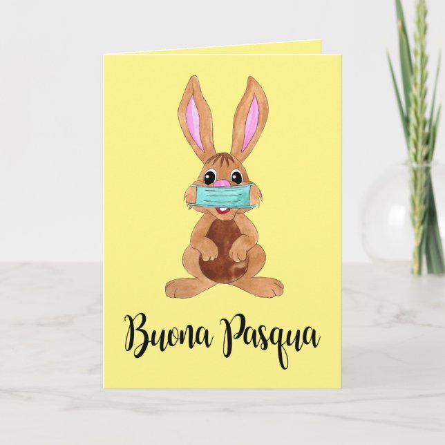 Tarjeta Festiva Buona Pasqua Cara Italiana de Pascua Bunny enmasca (Anverso)