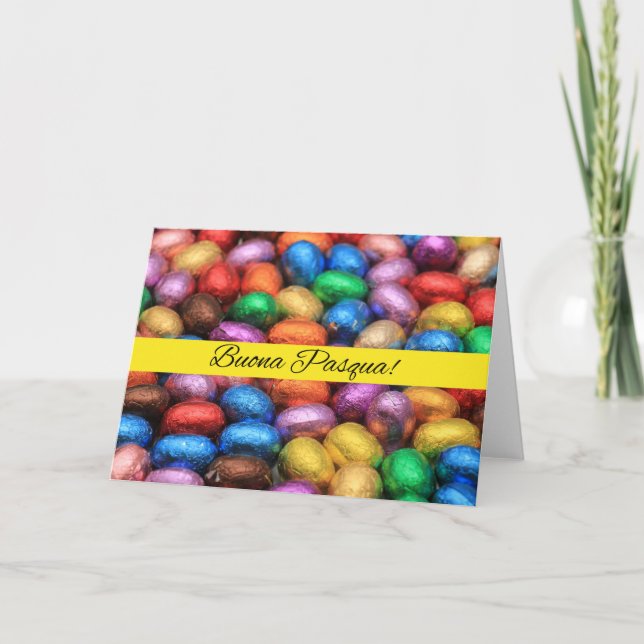 Tarjeta Festiva Buona Pasqua Chocolate Huevos de Pascua (Anverso)