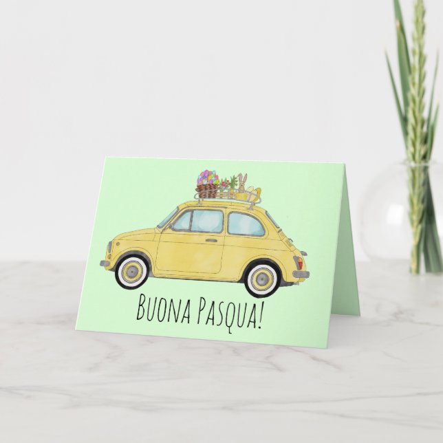 Tarjeta Festiva Buona Pasqua Fiat Retro Italiano de Pascua 500 (Anverso)