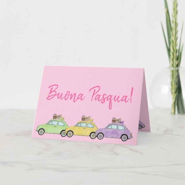 Tarjeta Festiva Buona Pasqua Fiat Retro Italiano de Pascua 500 (Anverso)