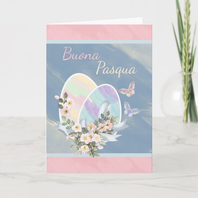 Tarjeta Festiva - Buona Pasqua - huevos italianos de Acuarela (Anverso)