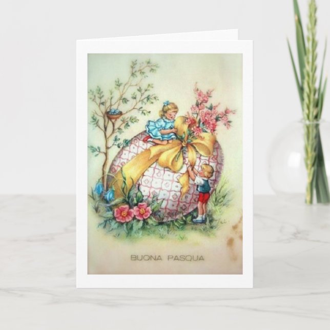 Tarjeta Festiva ¡Buona Pasqua! Vintage Italian Easter Card (Anverso)