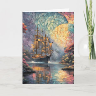 Tarjeta Festiva Buque de vela poligonal y Día del Padre de Luna Pl