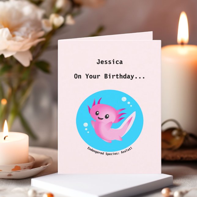 Tarjeta Festiva Burbuja Axolotl rosa morado con nombre (Subido por el creador)