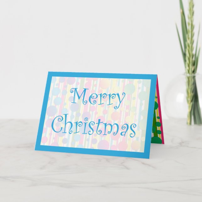 Tarjeta Festiva [Burbujas Beatnik] Punto Polka Retro Azul tachado (Anverso)