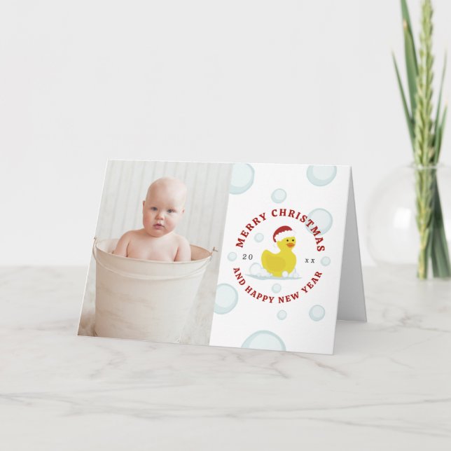 Tarjeta Festiva Burbujas fotográficas de los Navidades del pato de (Anverso)