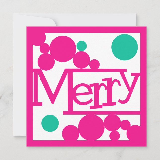 Tarjeta Festiva Burbujas Retro Felices Rosa y Verde (Anverso)