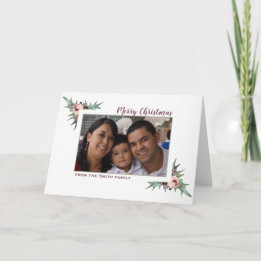 Tarjeta Festiva Burgundy Berry y Navidades Holly Foto