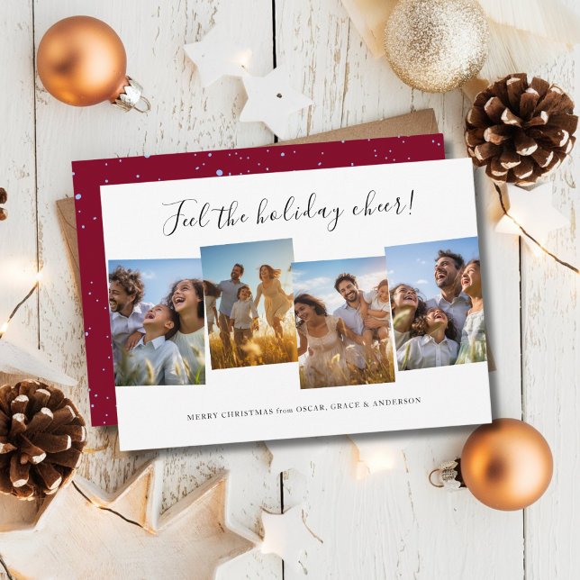 Tarjeta Festiva Burgundy Christmas Greetings Funny Family Photo (Subido por el creador)