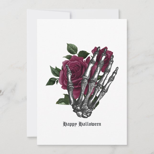 Tarjeta Festiva Burgundy Floral Skeleton Gothic (Anverso)