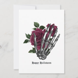Tarjeta Festiva Burgundy Floral Skeleton Gothic