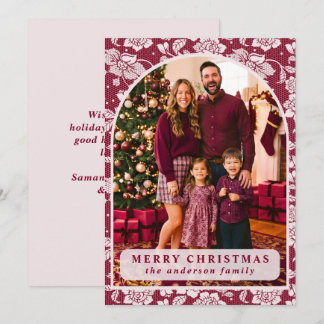 Tarjeta Festiva Burgundy Lace Christmas Photo