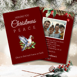 Tarjeta Festiva Burgundy Photo Peace Dove Christian Christmas