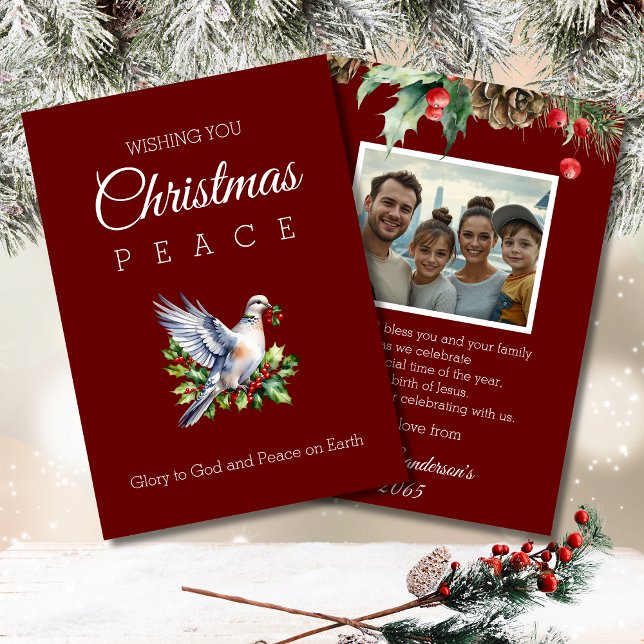 Tarjeta Festiva Burgundy Photo Peace Dove Christian Christmas (Subido por el creador)