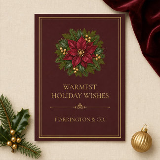 Tarjeta Festiva Burgundy Poinsettia Corporativa