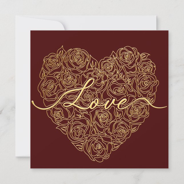Tarjeta Festiva Burgundy Rose Heart Typography Valentines Day (Anverso)