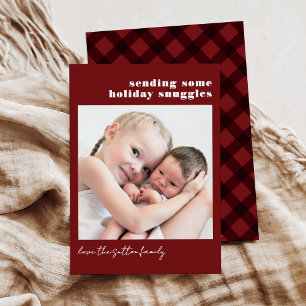 Tarjeta Festiva Burgundy Sencillo y Cuadros Envía Abrazos