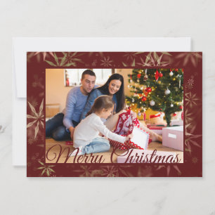Tarjeta Festiva Burgundy Snowflake One Photo Navidades