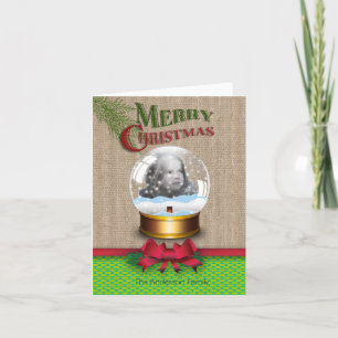Tarjeta Festiva Burlap Green Honeycomb Christmas Photo Card