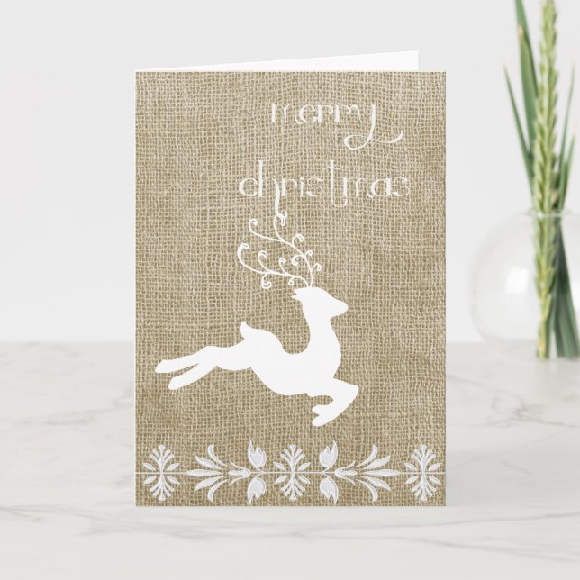 Tarjeta Festiva Burlap Reindeer (Anverso)