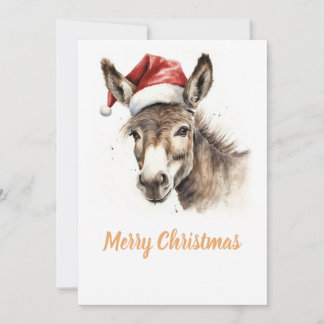 Tarjeta Festiva Burro de color de agua de los Navidades cutáneos