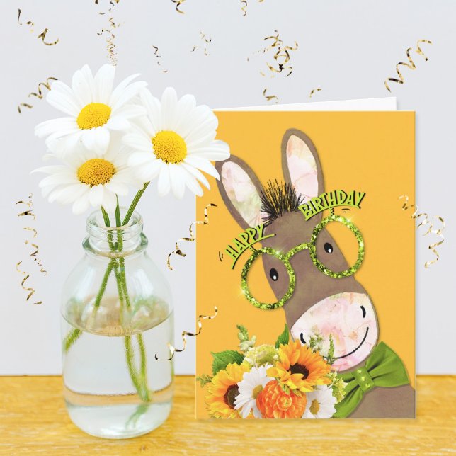 Tarjeta Festiva Burro divertido en los Glasses Cumpleaños (Subido por el creador)