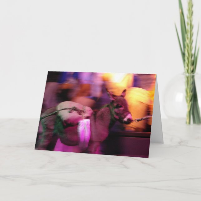 Tarjeta Festiva Burro en una obra de teatro de Navidades (Anverso)