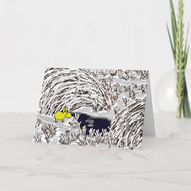 Tarjeta Festiva burros en la nieve (Anverso)
