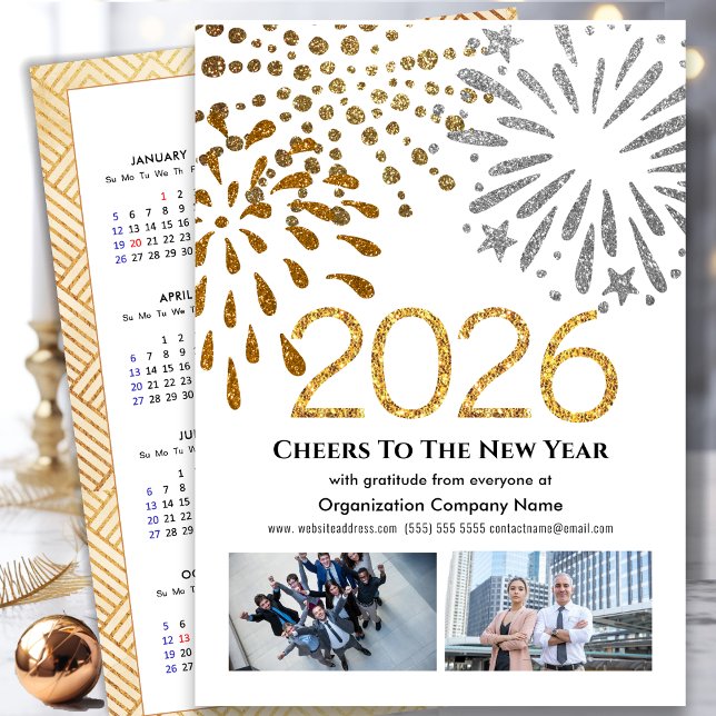 Tarjeta Festiva Business 2026 Calendar Festive Fireworks Gold (Subido por el creador)