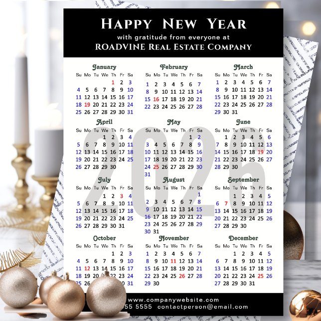 Tarjeta Festiva Business 2026 Calendario Minimalista moderno negro (Subido por el creador)