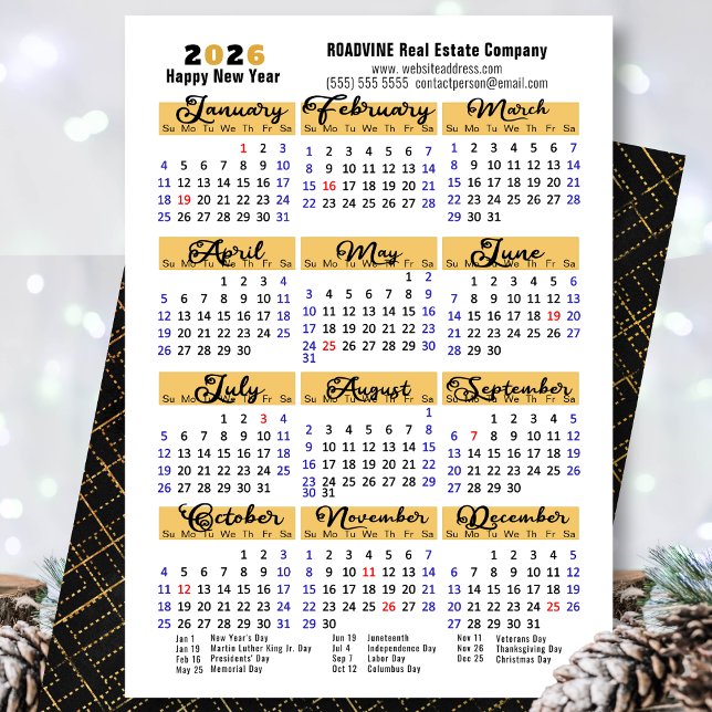 Tarjeta Festiva Business 2026 Calendario Modern Black Script Simpl (Subido por el creador)