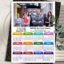 Tarjeta Festiva Business 2026 Calendario moderno color dorado negr