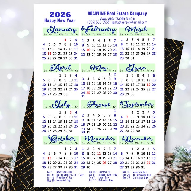 Tarjeta Festiva Business 2026 Calendario moderno guión azul simple (Subido por el creador)