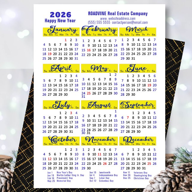 Tarjeta Festiva Business 2026 Calendario moderno guión azul simple (Subido por el creador)