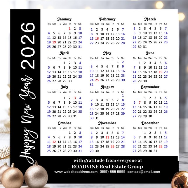 Tarjeta Festiva Business 2026 Calendario moderno Scrip negro simpl (Subido por el creador)