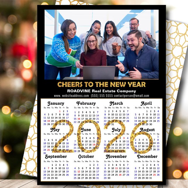 Tarjeta Festiva Business 2026 Calendario Purpurina de oro negro mo (Subido por el creador)