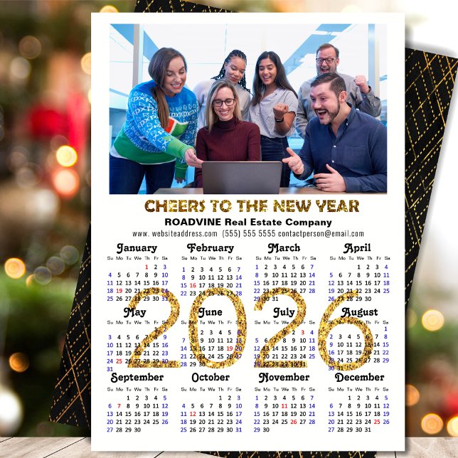 Tarjeta Festiva Business 2026 Calendario Purpurina de oro negro mo (Subido por el creador)
